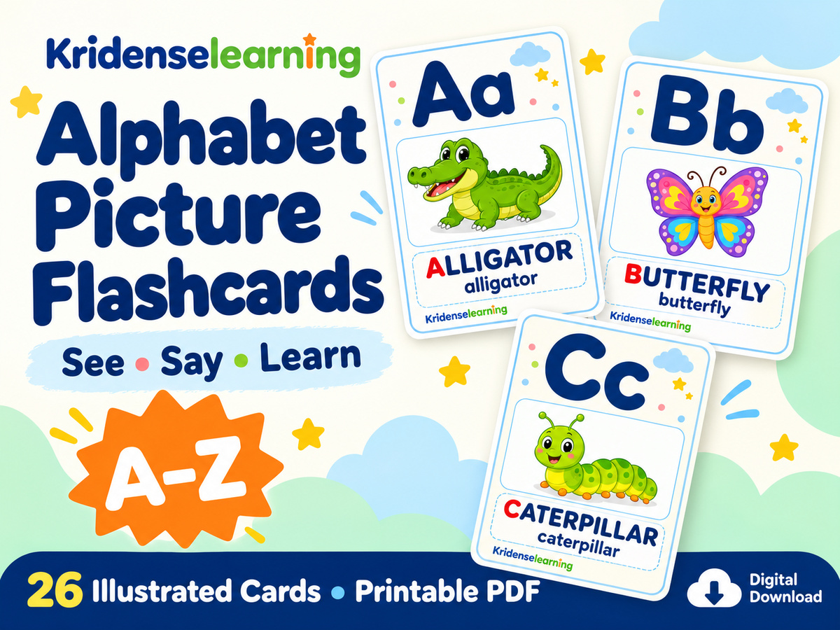 Alphabet Picture Flashcards A-Z | 26 Printable Learning Cards